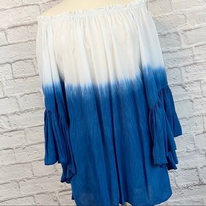 ELAN Dip Dye Tie Dye Off-the-Shoulder Boho Top OS